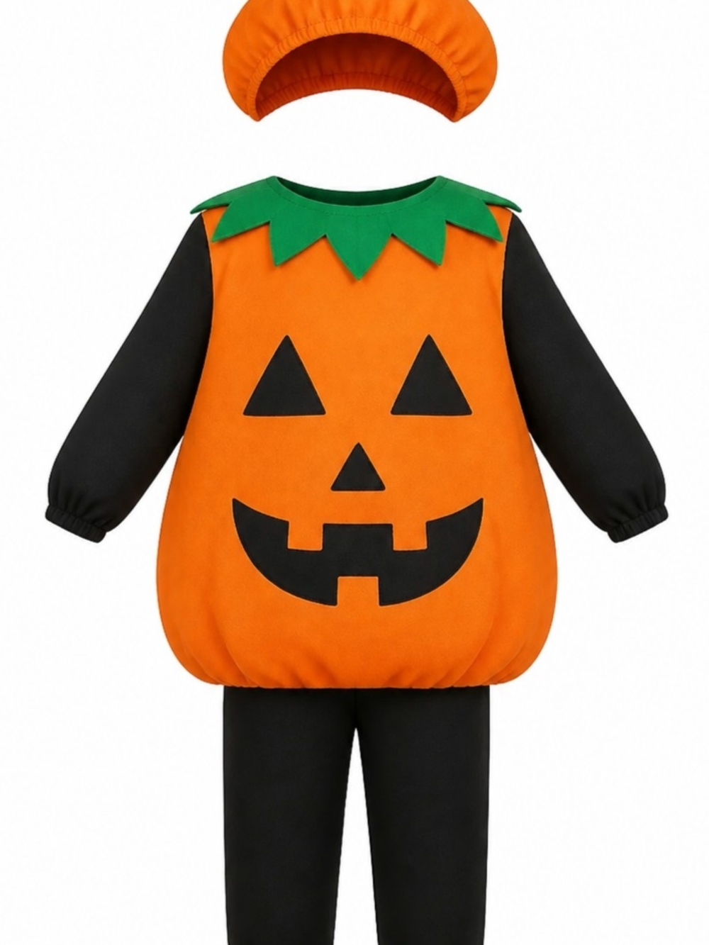 Spirit Orange Pumpkin Costume with Green Collar and Black Accents - Picture 1 of 7